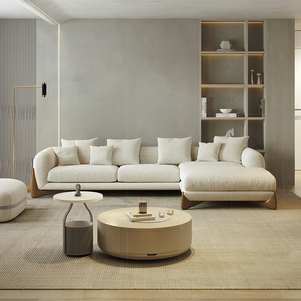 Fleece L Shape Sectional Beige Sofa