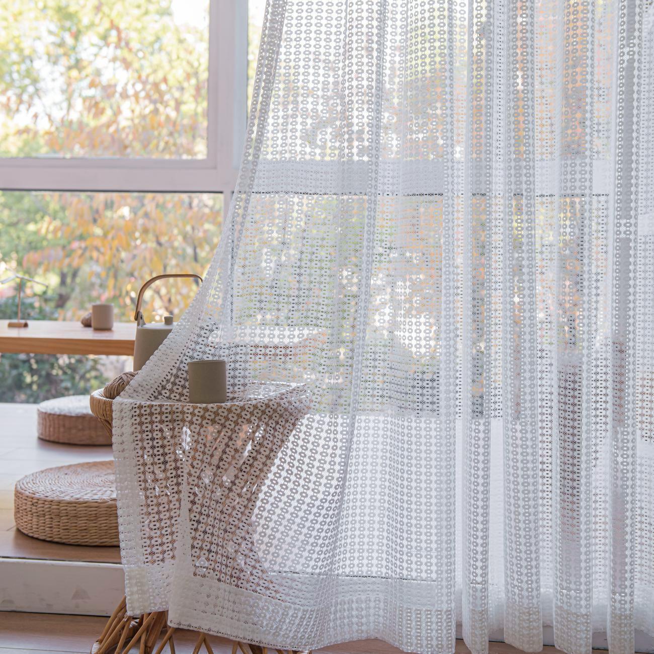 White Dotted Sheer Voile Curtains Rod Pocket 2 Colors Bengaluru