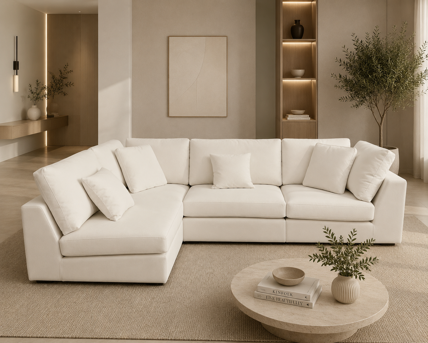 Linen L Shape Modular Cream Sofa