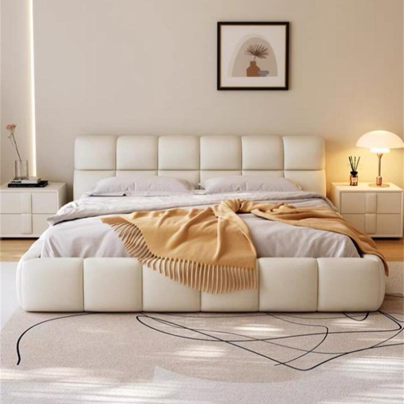 Nuvola Tufted Leather Modern Bed For Bedroom