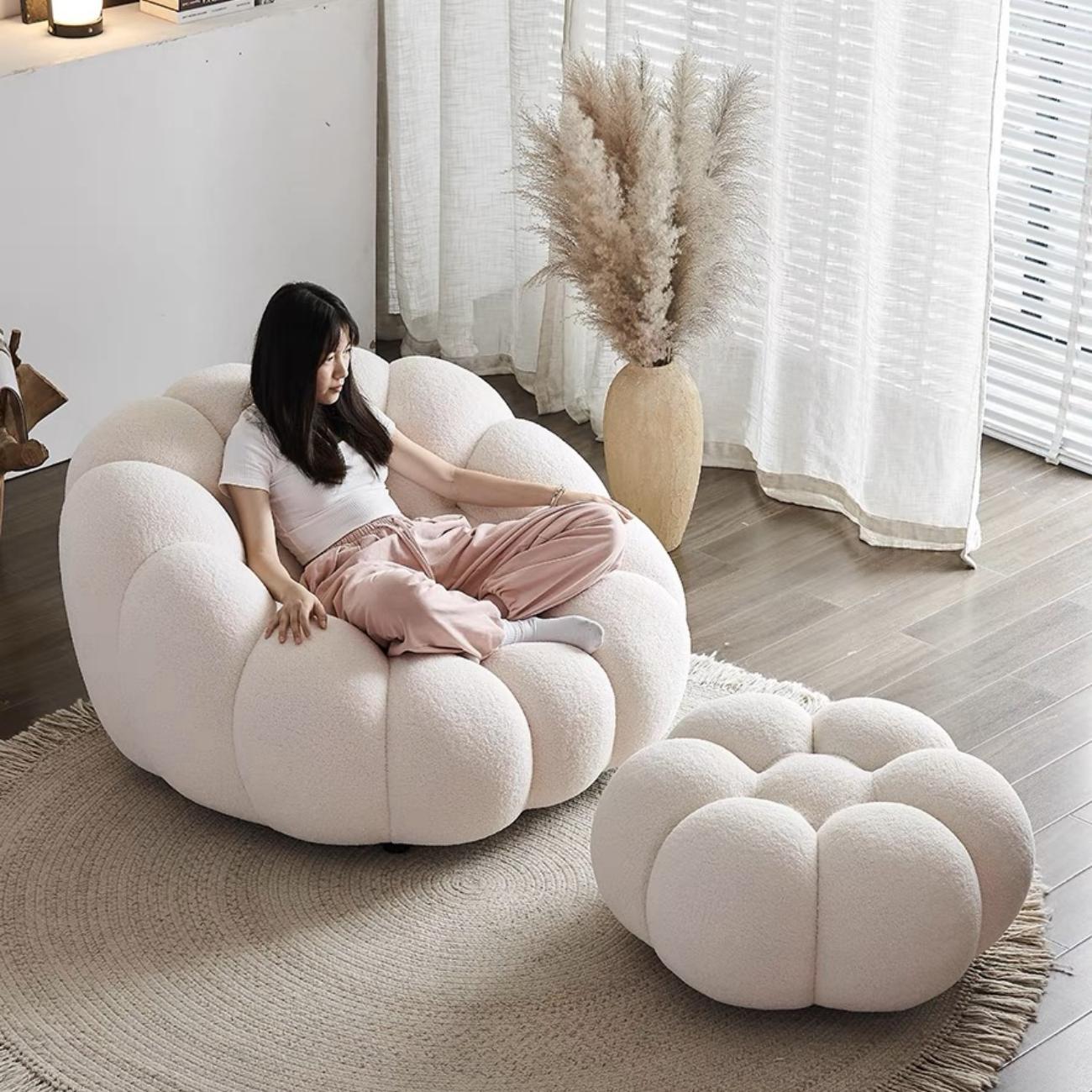 Fleece Ottoman and Footstool Set for Living Room