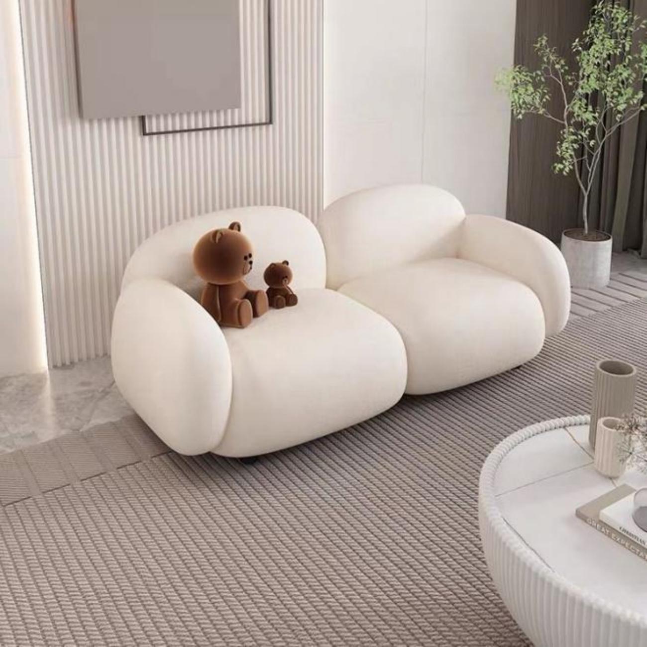 Beige Fleece Sofa Rounded Plush Design 1-3 Seats