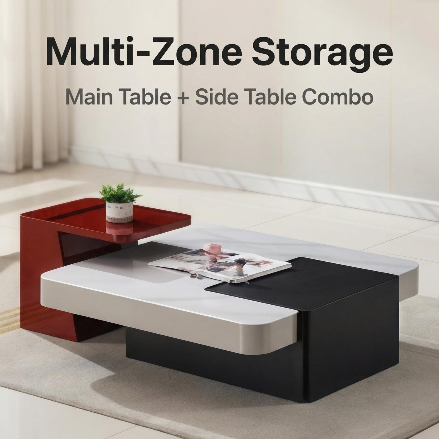 Coffee Table Set White Marble Black Cabinet Red Trapezoid Bengaluru | Custom Made Direct From Manufacturer