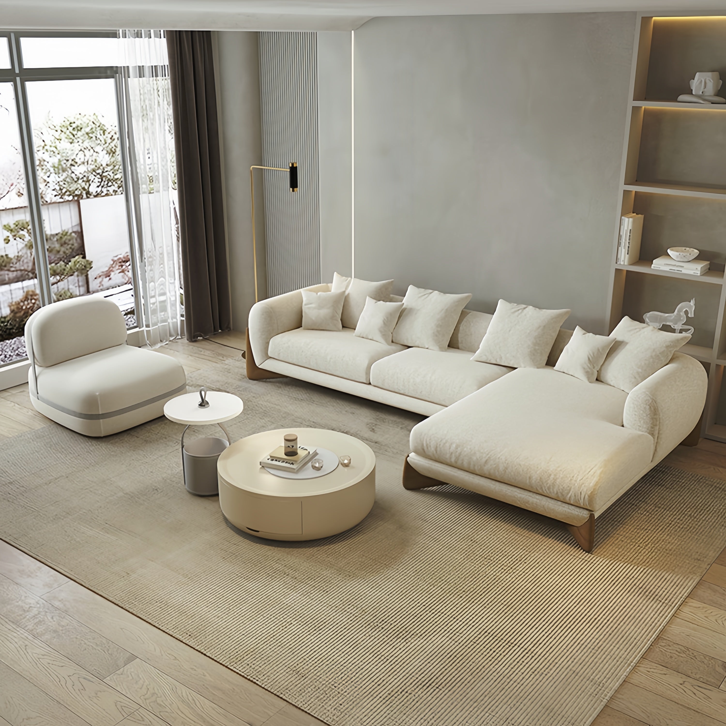 Fleece L Shape Sectional Beige Sofa