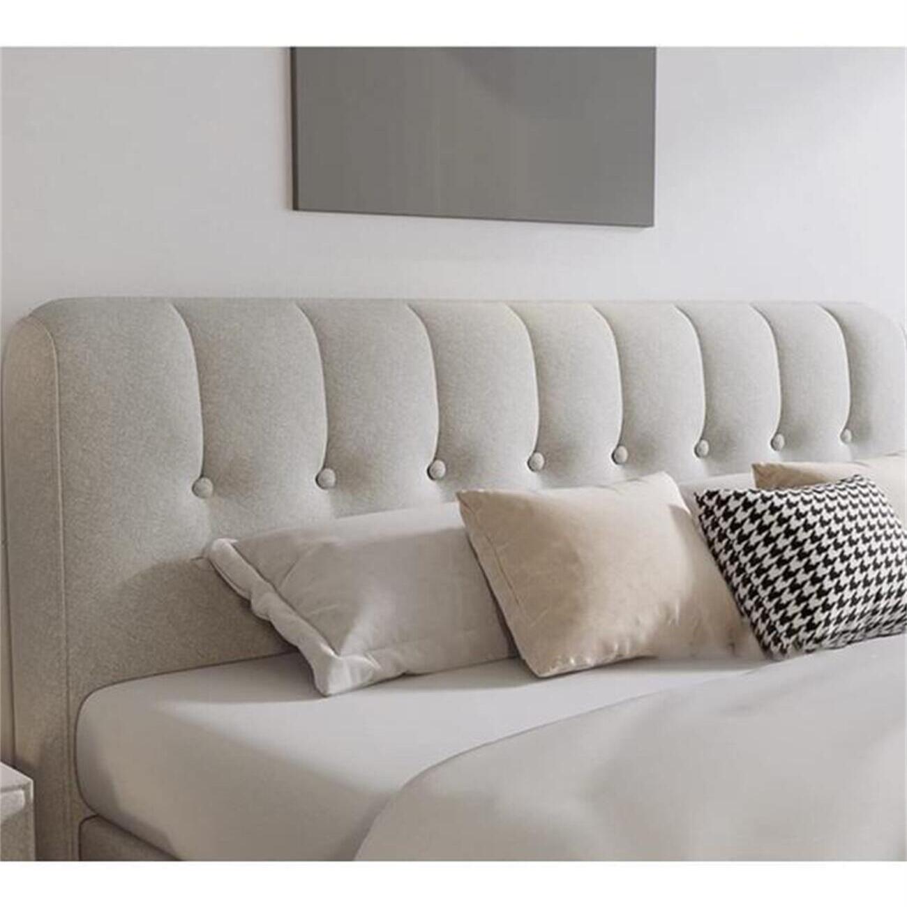 Beige Velvet Bed Frame Button Tufted Metal Legs
