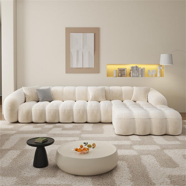 L Shape Corner Sofa Tufted Fleece Multi Color For Living Room