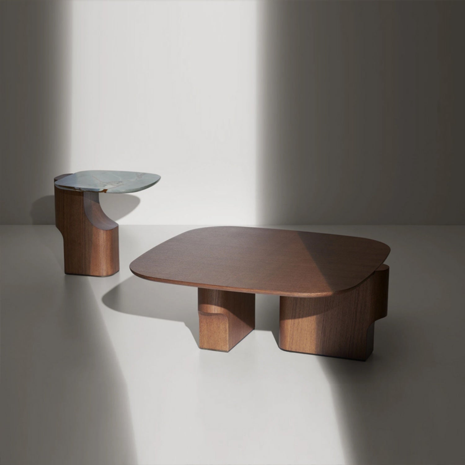 Irregular Geometric Wood Coffee Table Dual Height Set | Custom Made Direct From Manufacturer