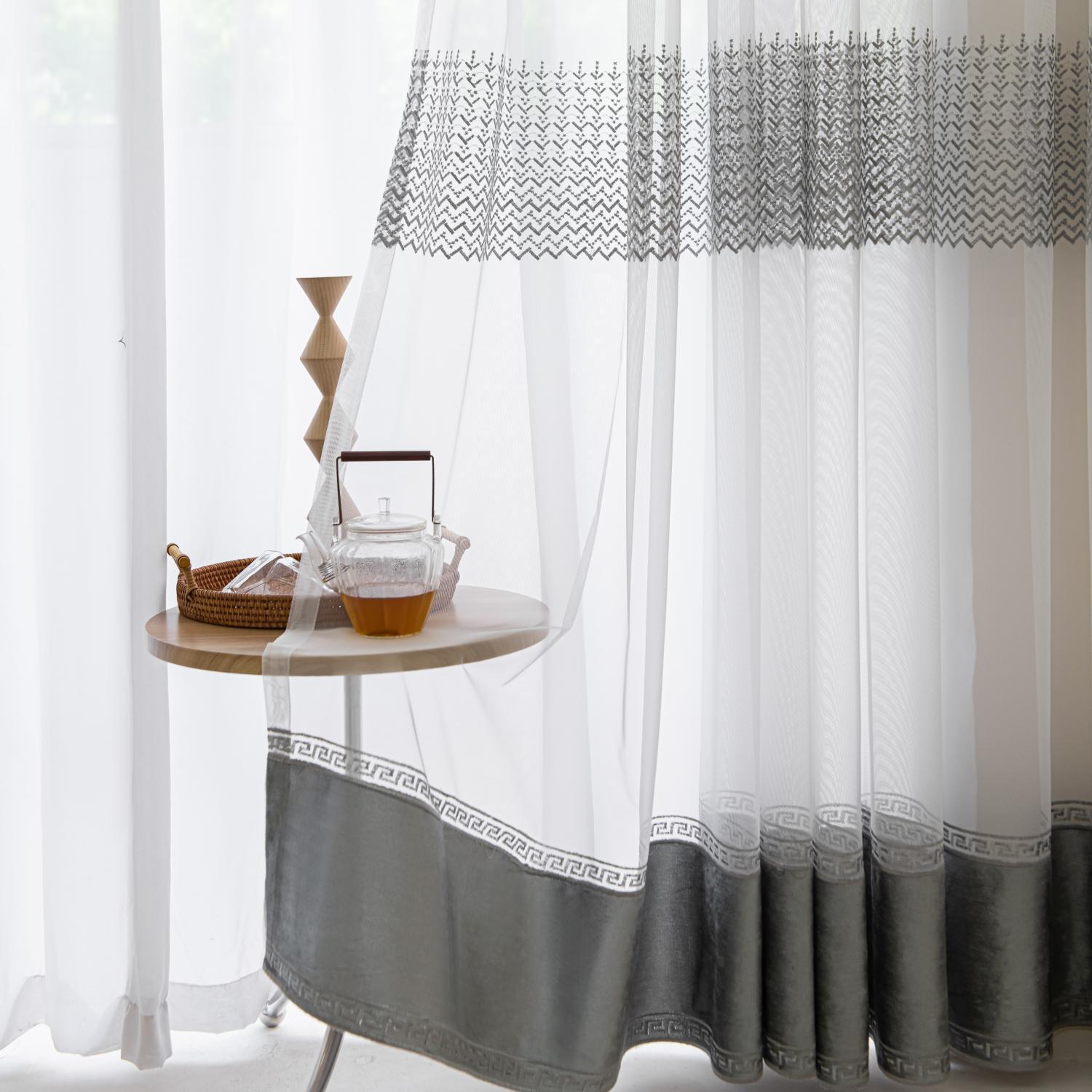 White Grey Layered Sheer Curtains Decorative Trim 2 Colors Bengaluru