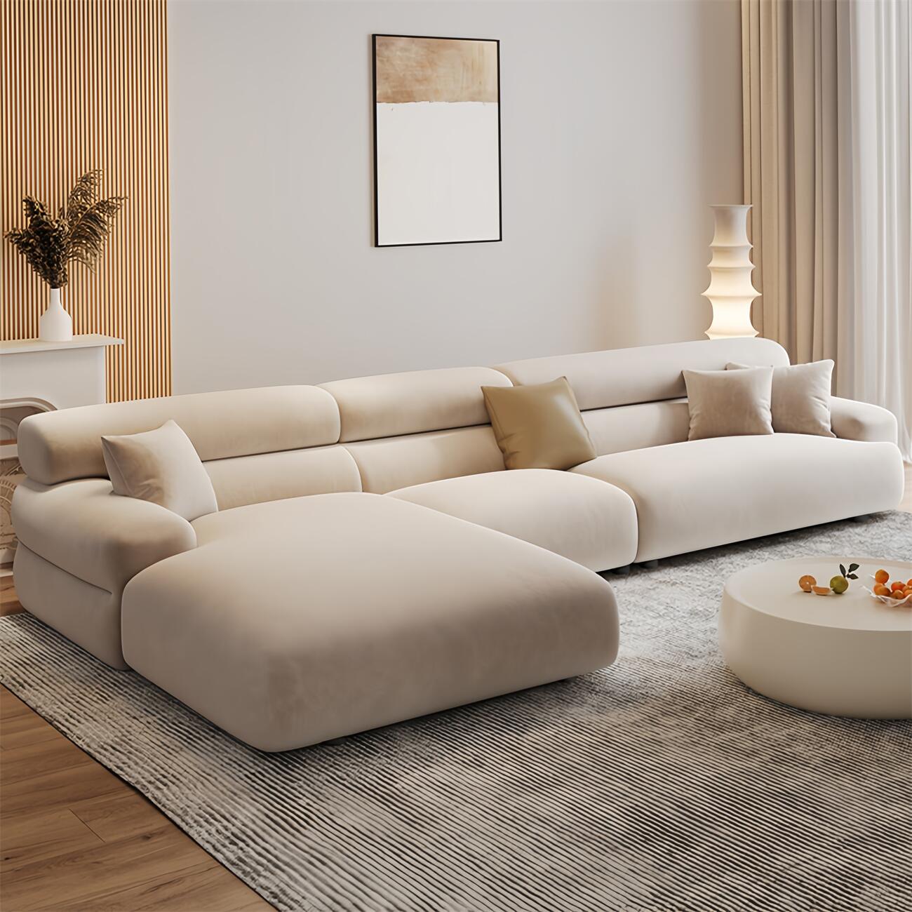 Sereno Beige L-Shape Sectional Overstuffed Corner Sofa