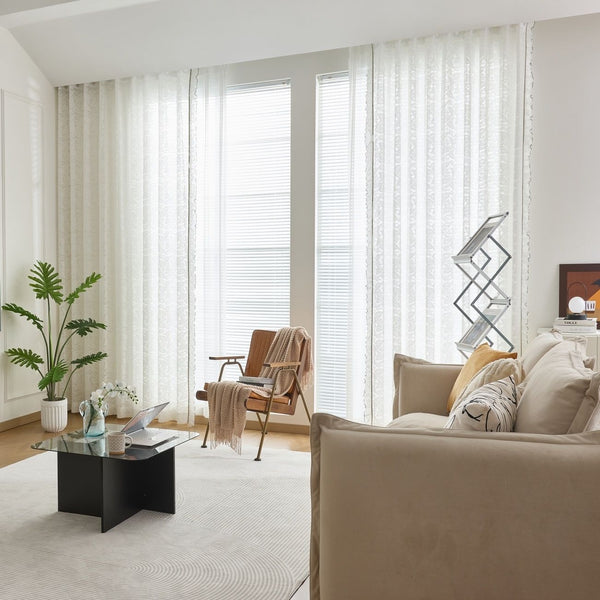 White Textured Sheer Curtains Striped Voile Wave Border Bengaluru