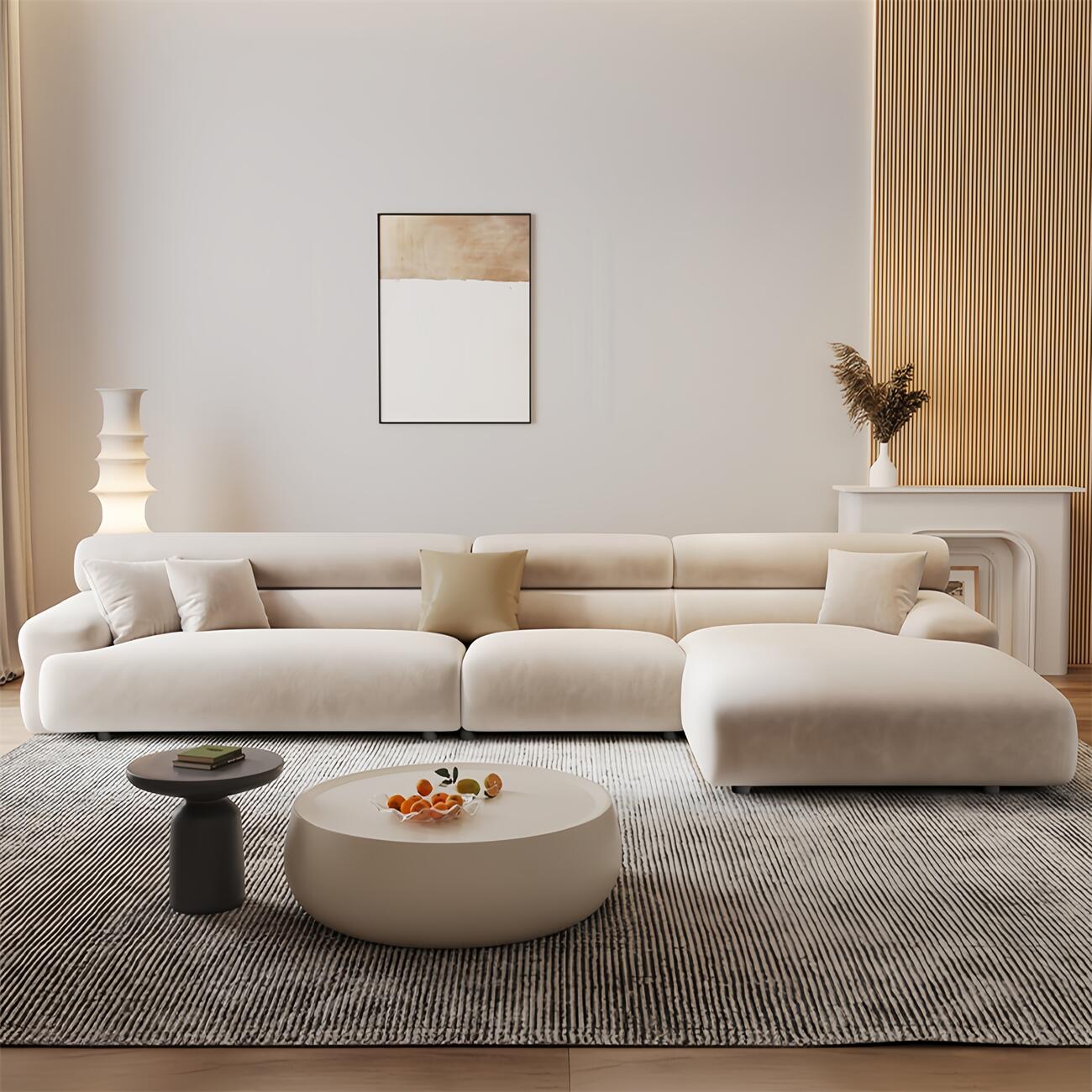 Sereno Beige L-Shape Sectional Overstuffed Corner Sofa