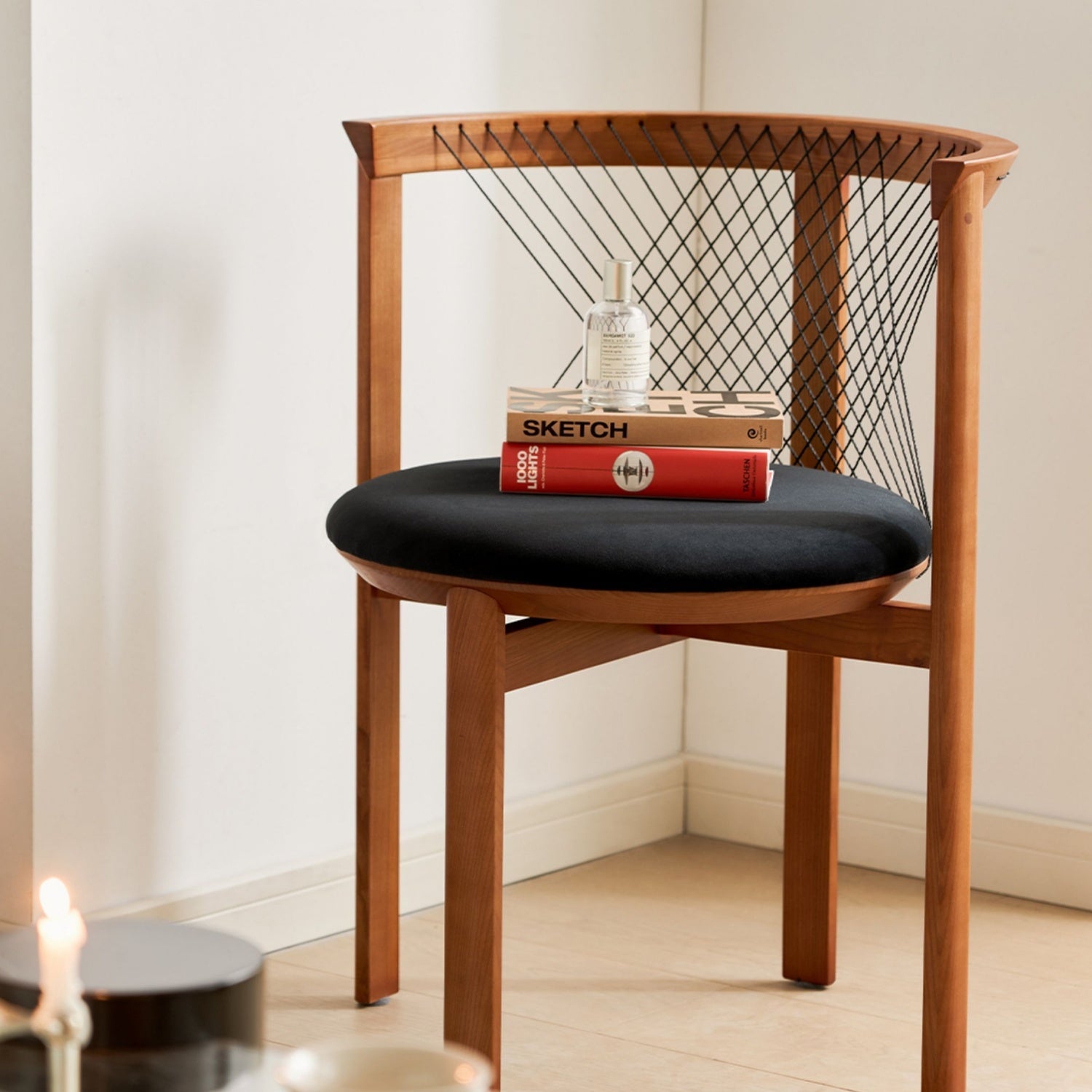 Duna Brown Wood Frame Chair Black Woven Back Round Seat | Custom Made Direct From Manufacturer