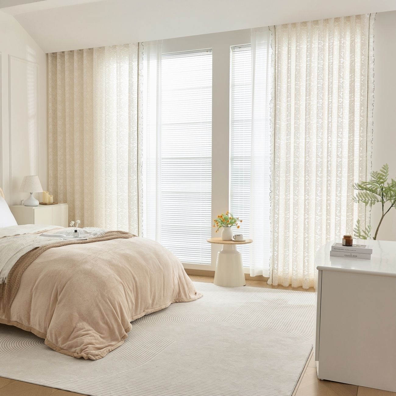 White Lace Sheer Curtains Floral Cutout Wave Trim Bedroom Bengaluru