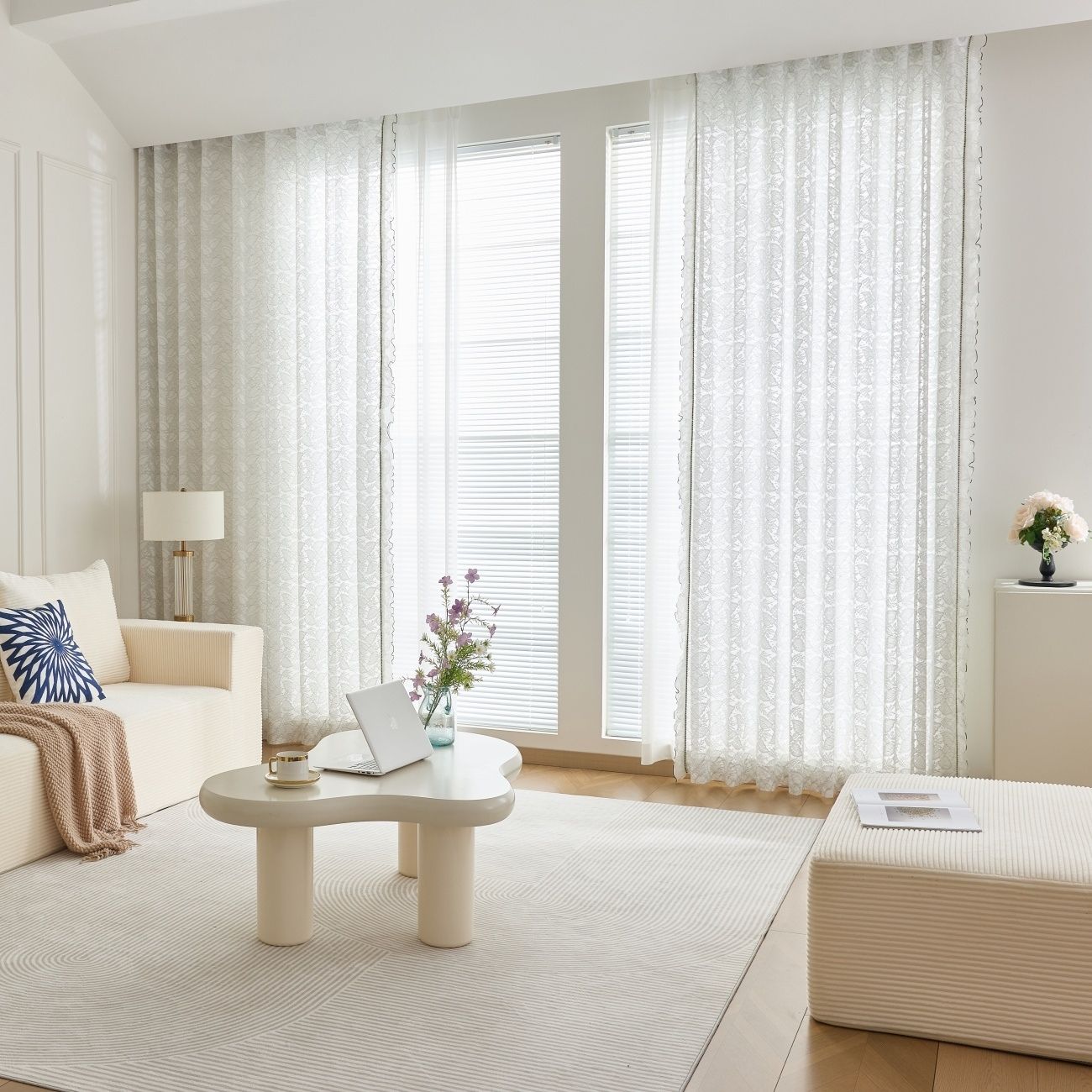 White Sheer Curtains Leaf Pattern Rivet Trim Voile Bedroom Bengaluru