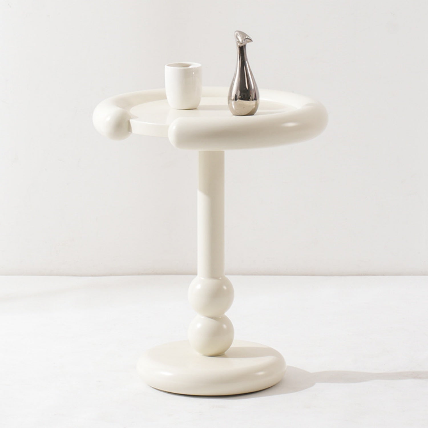 Cream Spherical Column Side Table Round Minimalist