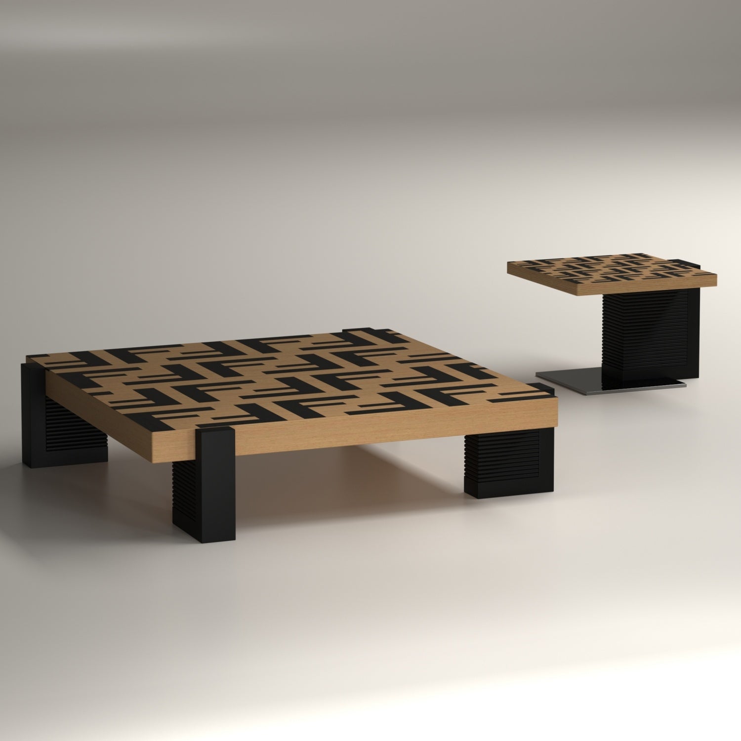 Geometric Pattern Wood Coffee Table Dual Height Black | Custom Made Direct From Manufacturer