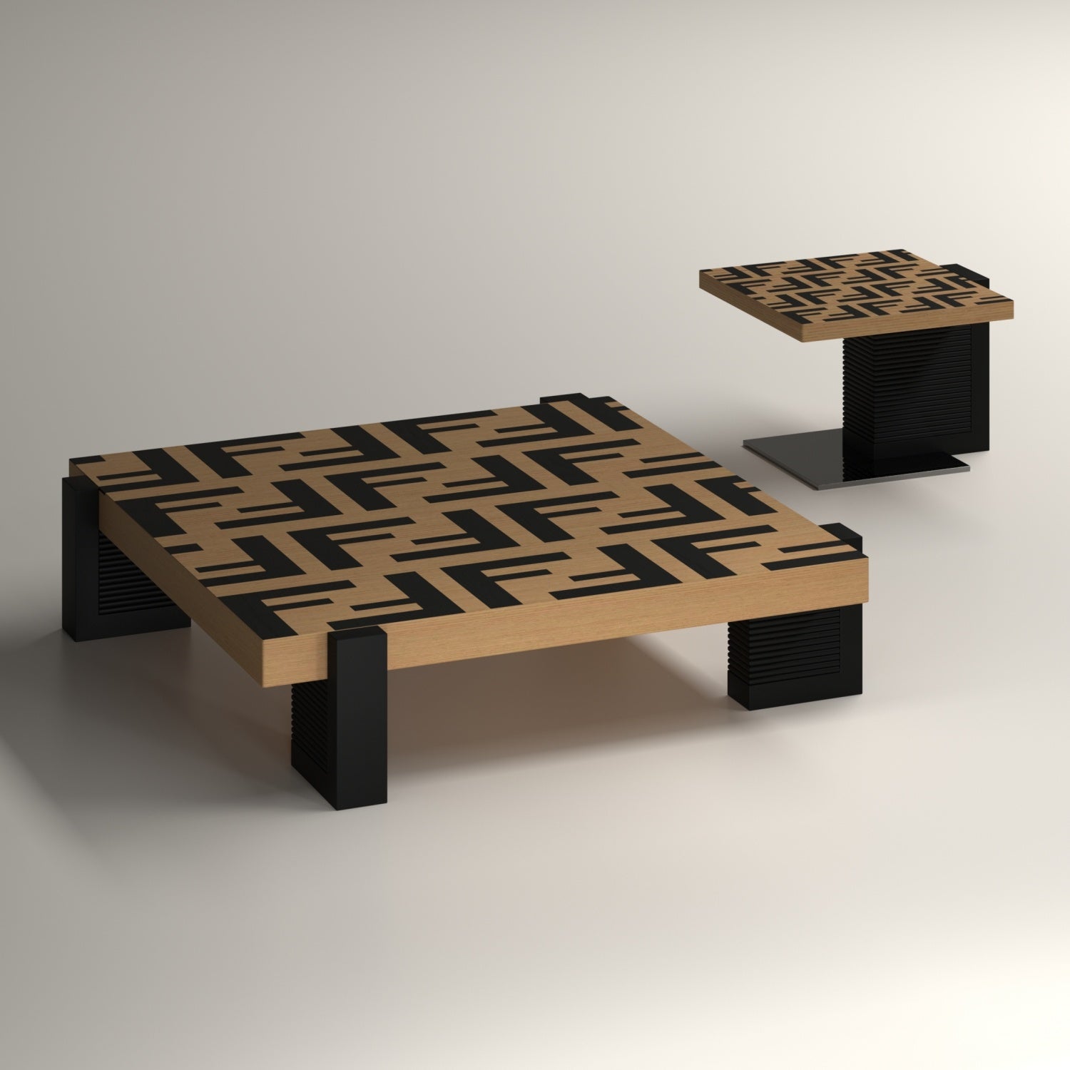 Geometric Pattern Wood Coffee Table Dual Height Black | Custom Made Direct From Manufacturer