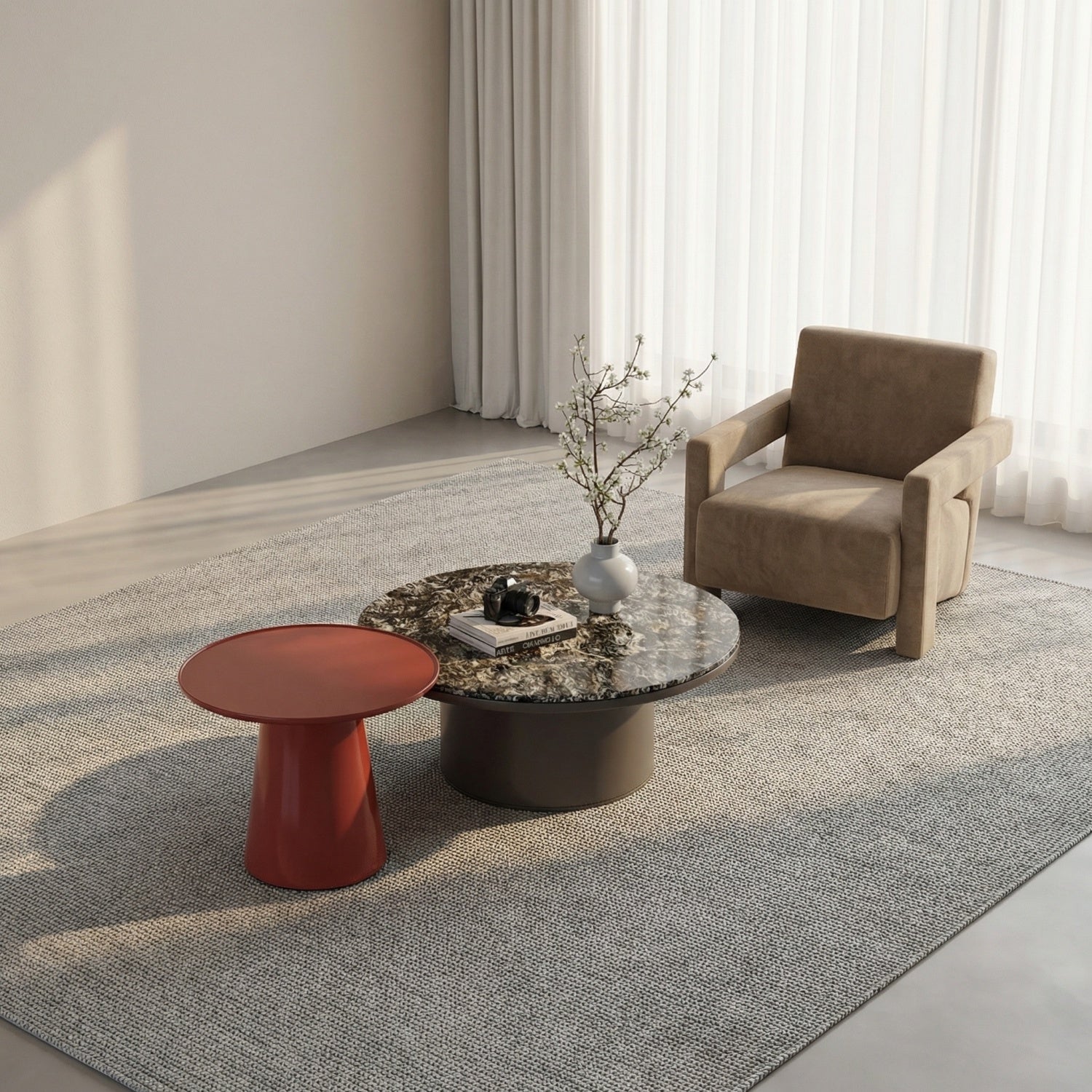 Marble Coffee Table Set Red Grey 2-Piece Luxury Bengaluru | Custom Made Direct From Manufacturer