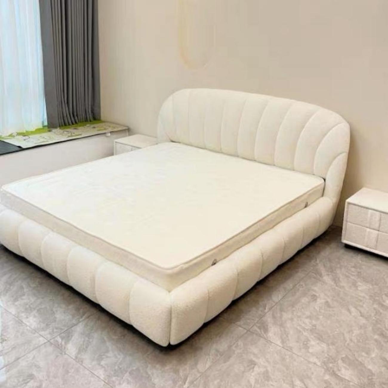 Imperiale Curved  Textured Headboard White Fleece Bed