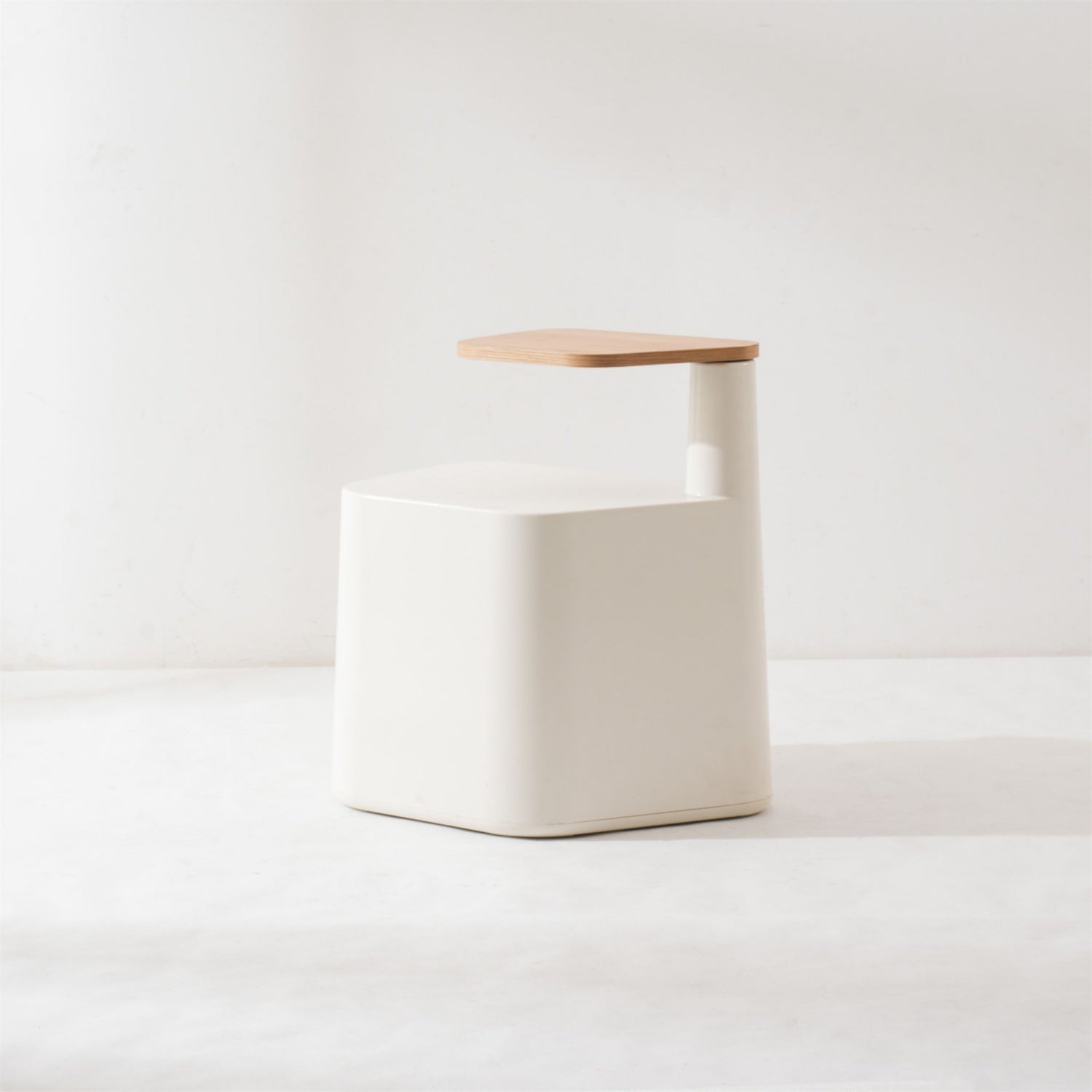 White Base Light Wood Trapezoid Top Side Table 66cm