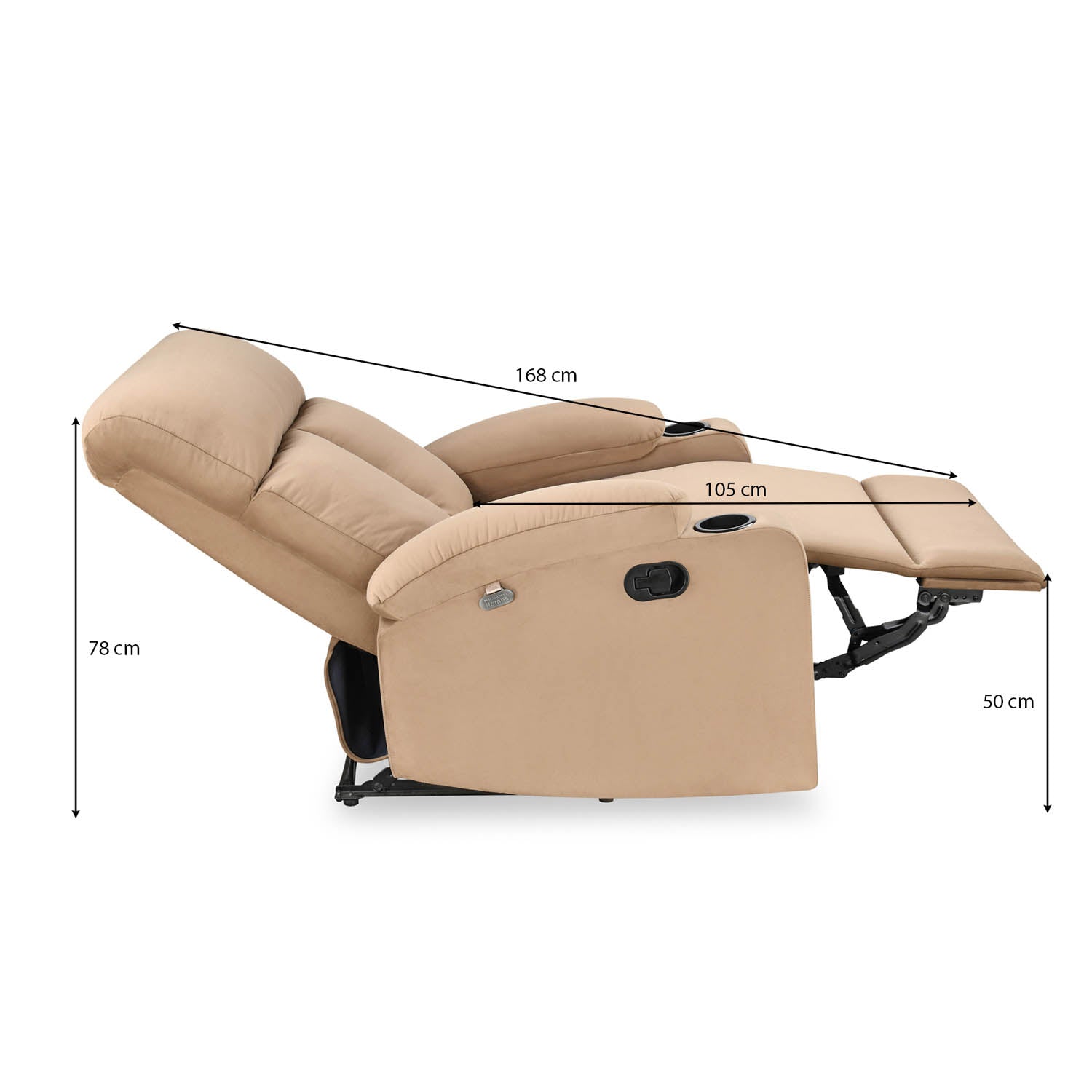 Lazio 1 Seater Manual Recliner with Cup Stand- Sand Brown Alt View 12