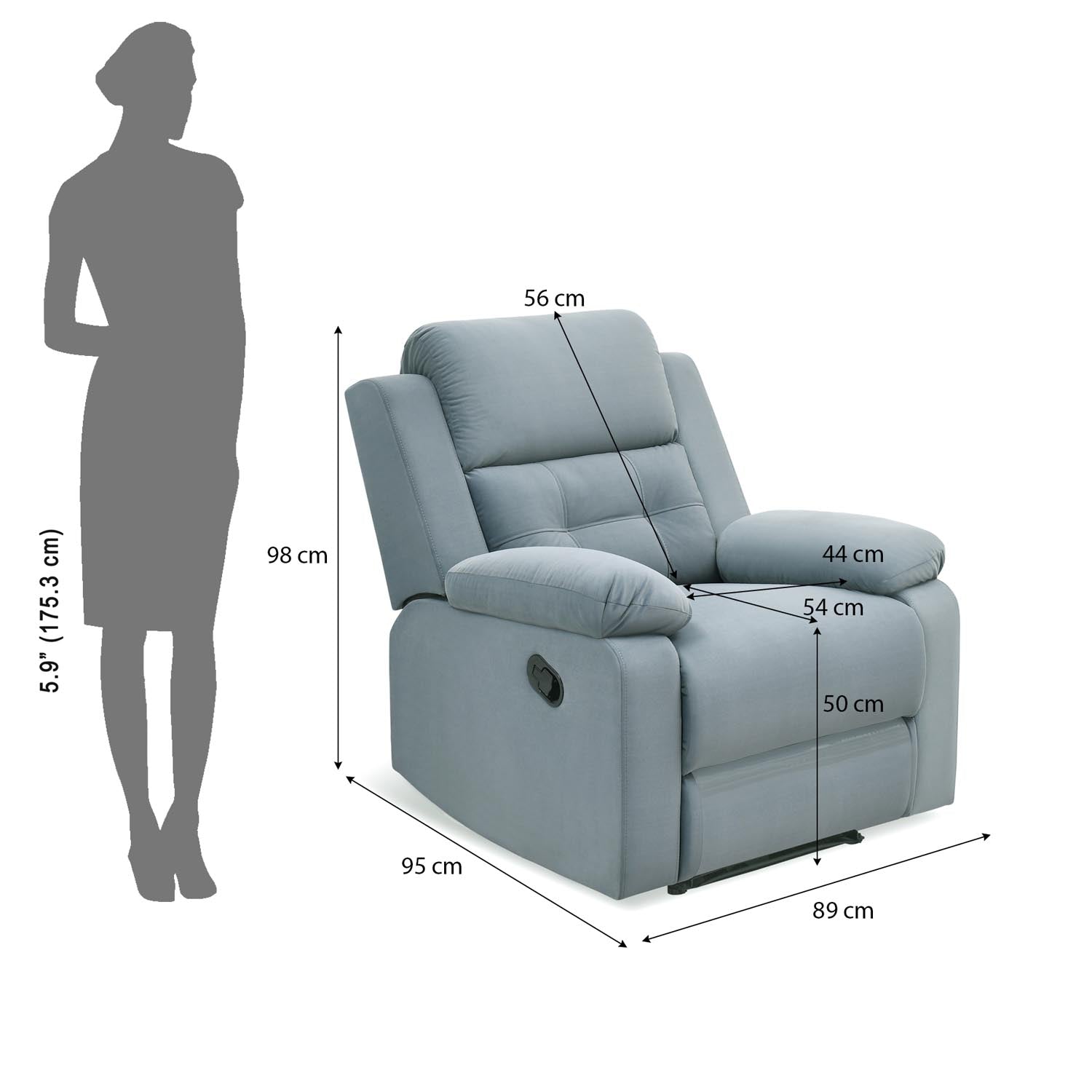 Derik 1 Seater Manual Recliner Sofa- Metallic Grey Alt View 11