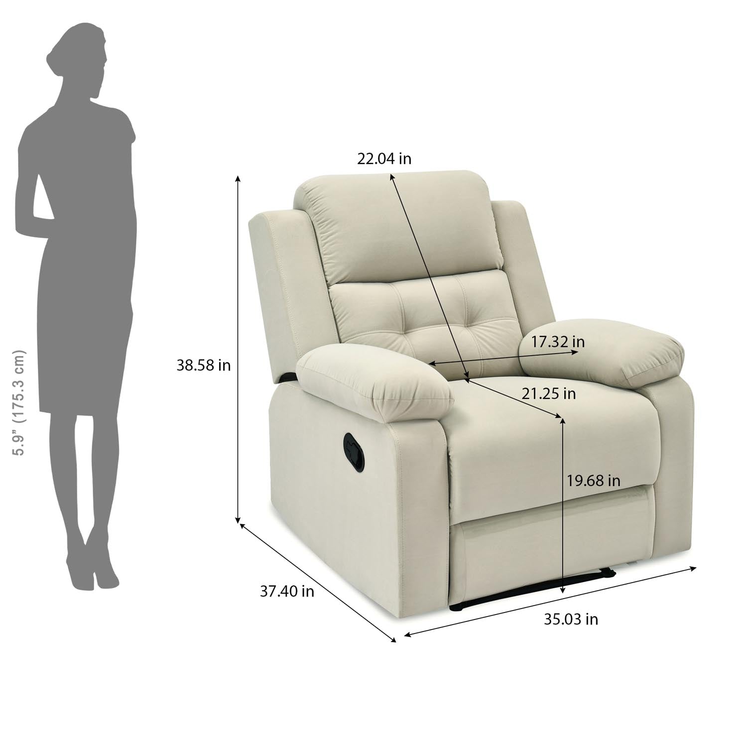 Derik 1 Seater Manual Recliner Sofa- Beige Alt View 14