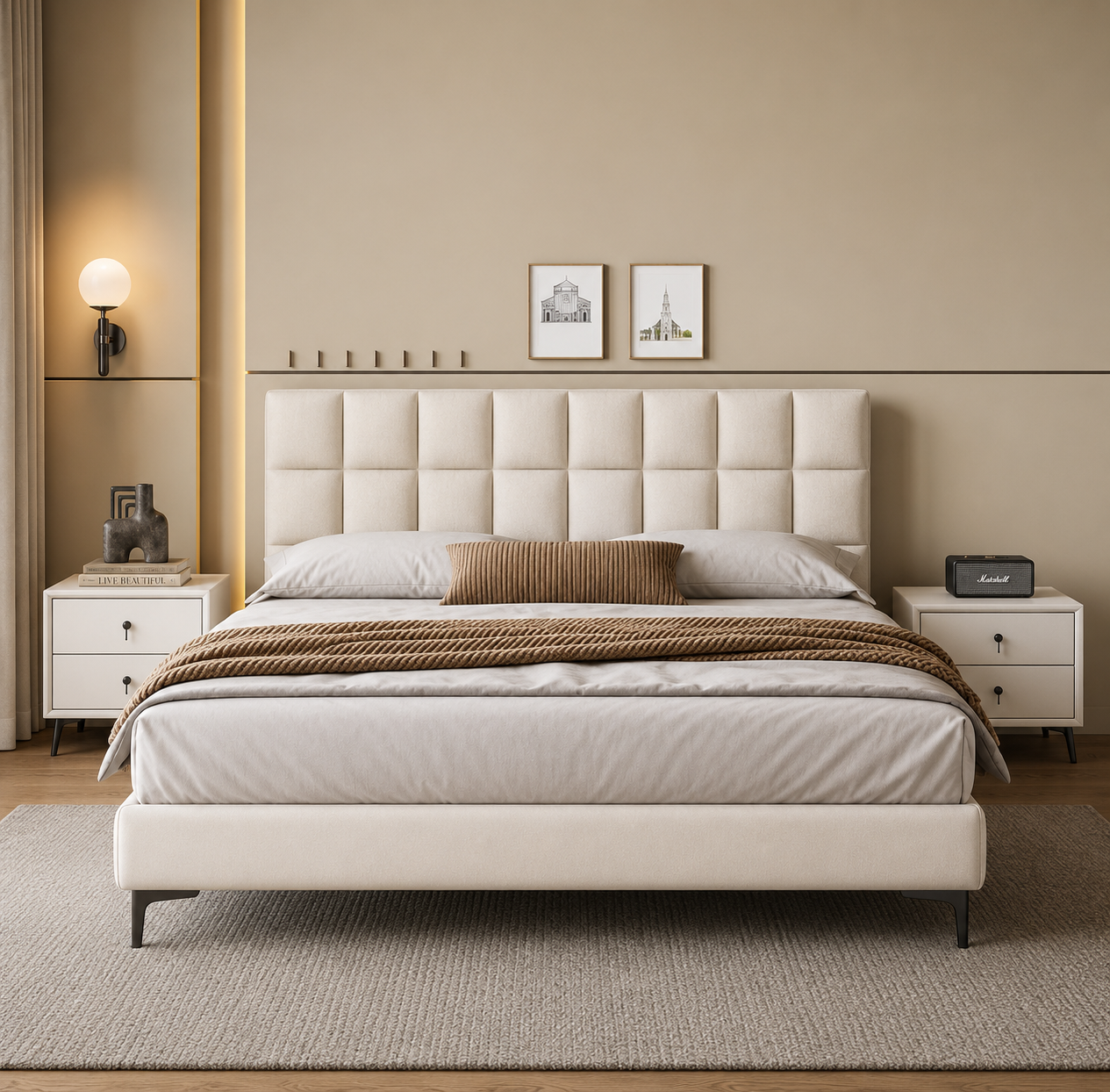 Geometric Tufted Premium Upholstered Bed For Bedroom
