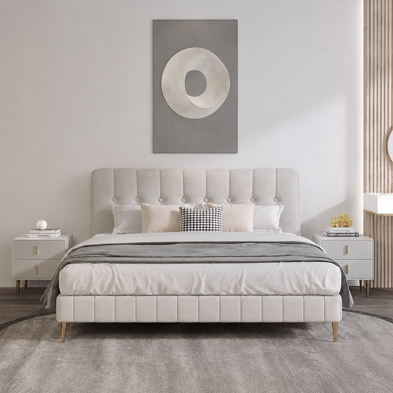Dumas Button Tufted Metal Legs Upholstered Bed