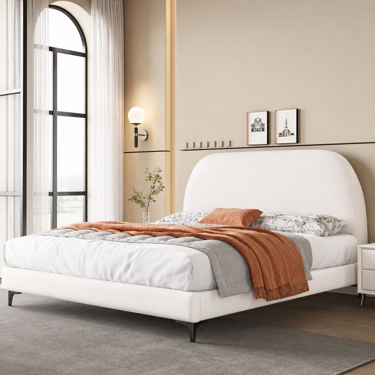 Luna Curved Arc Upholstered Bed