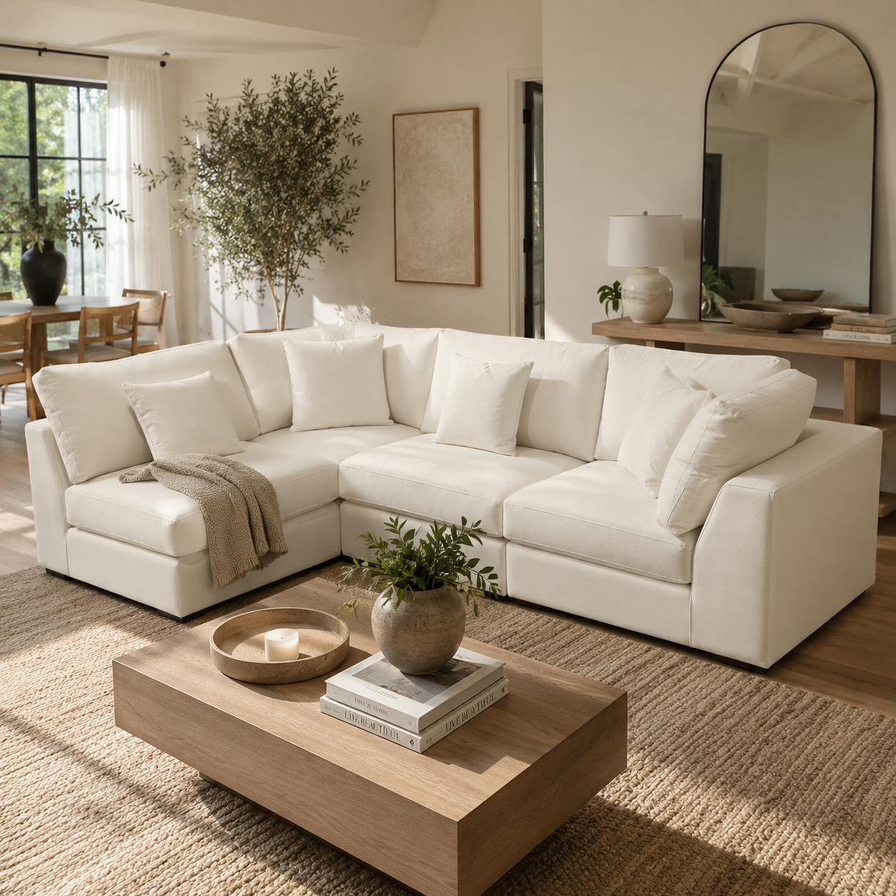 Linen L Shape Modular Cream Sofa