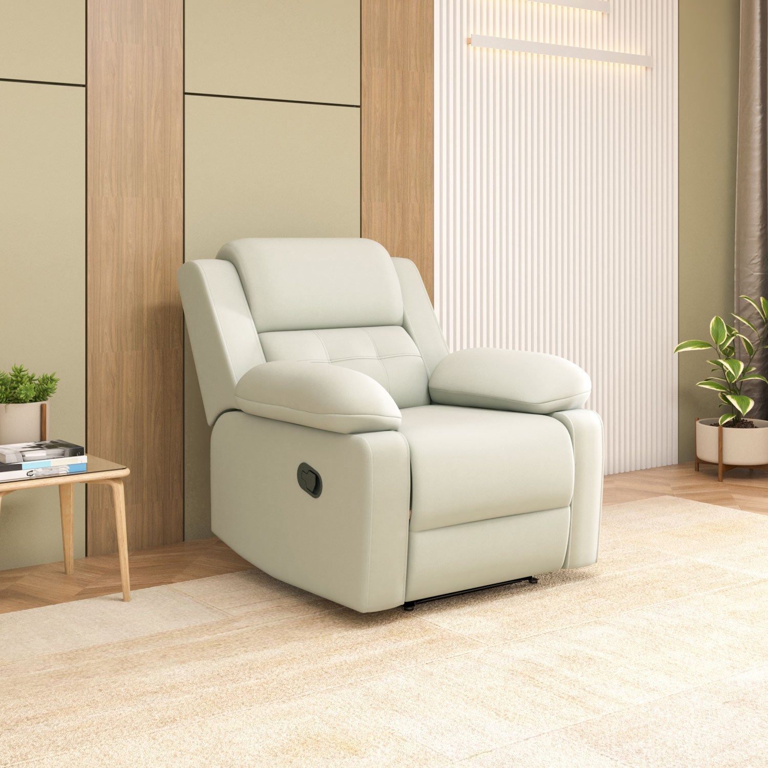 Derik 1 Seater Manual Recliner Sofa- Beige Alt View 1