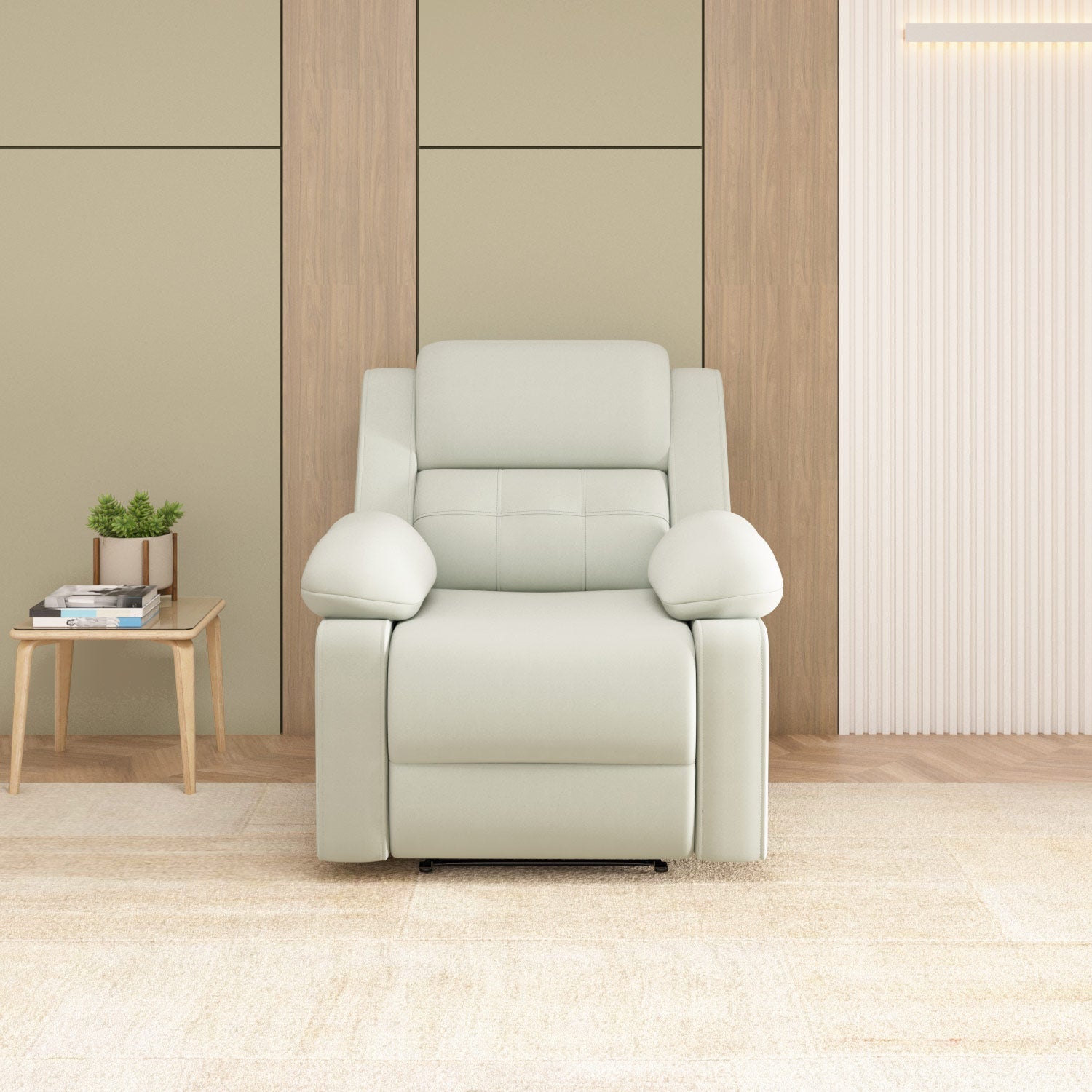 Derik 1 Seater Manual Recliner Sofa- Beige Alt View 2