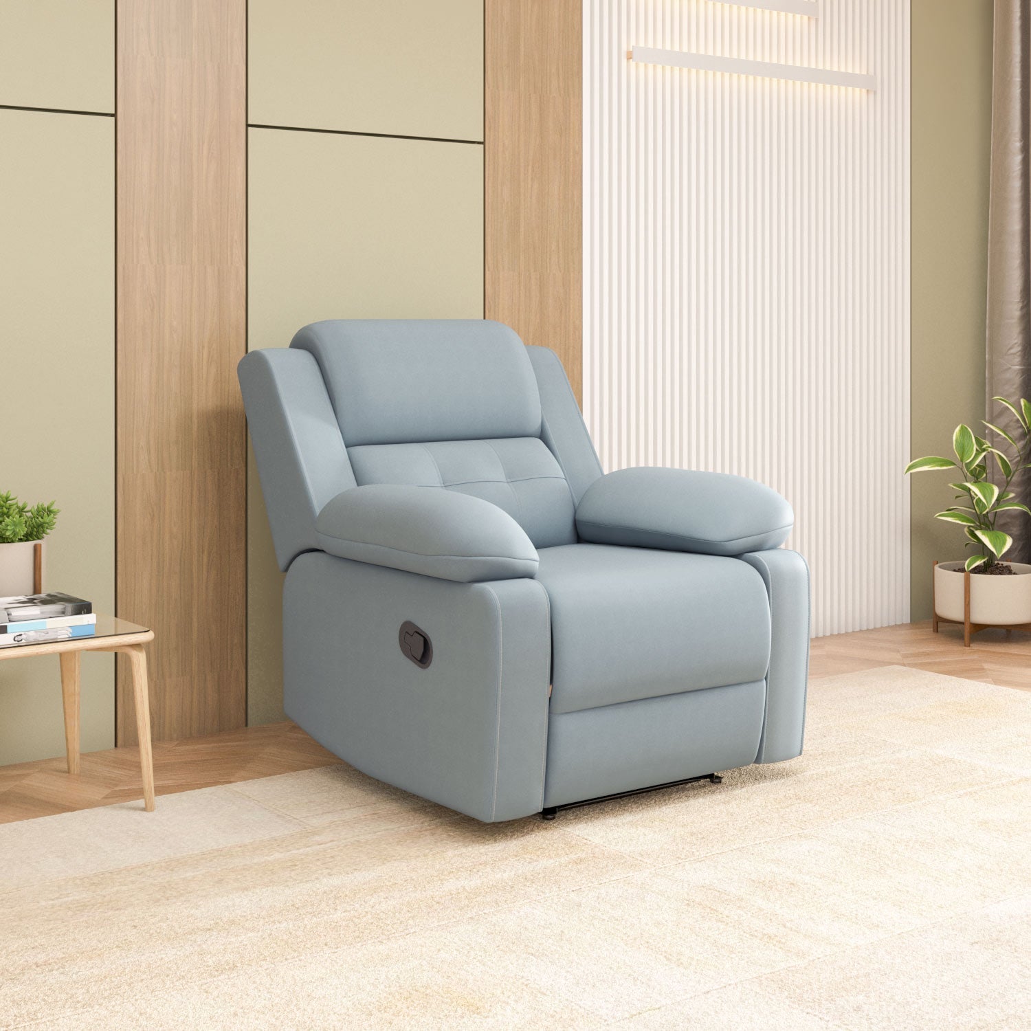 Derik 1 Seater Manual Recliner Sofa- Metallic Grey Alt View 1