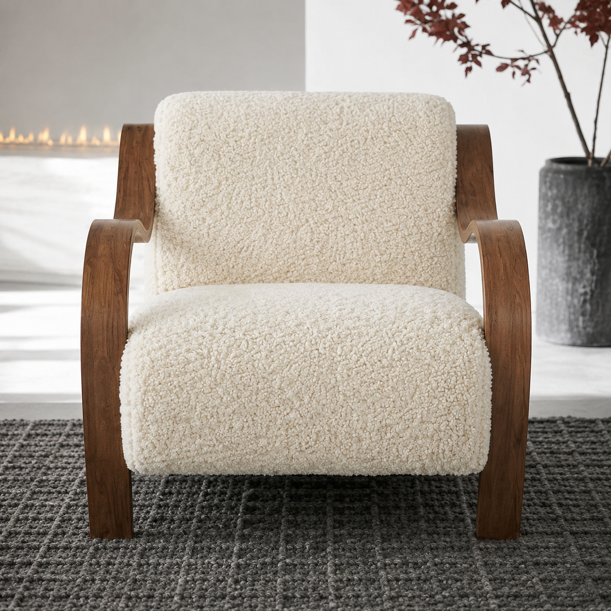 Giorgetti Sherpa Fleece Chair Dark Metal Armrest Frame | Custom Made Direct From Manufacturer