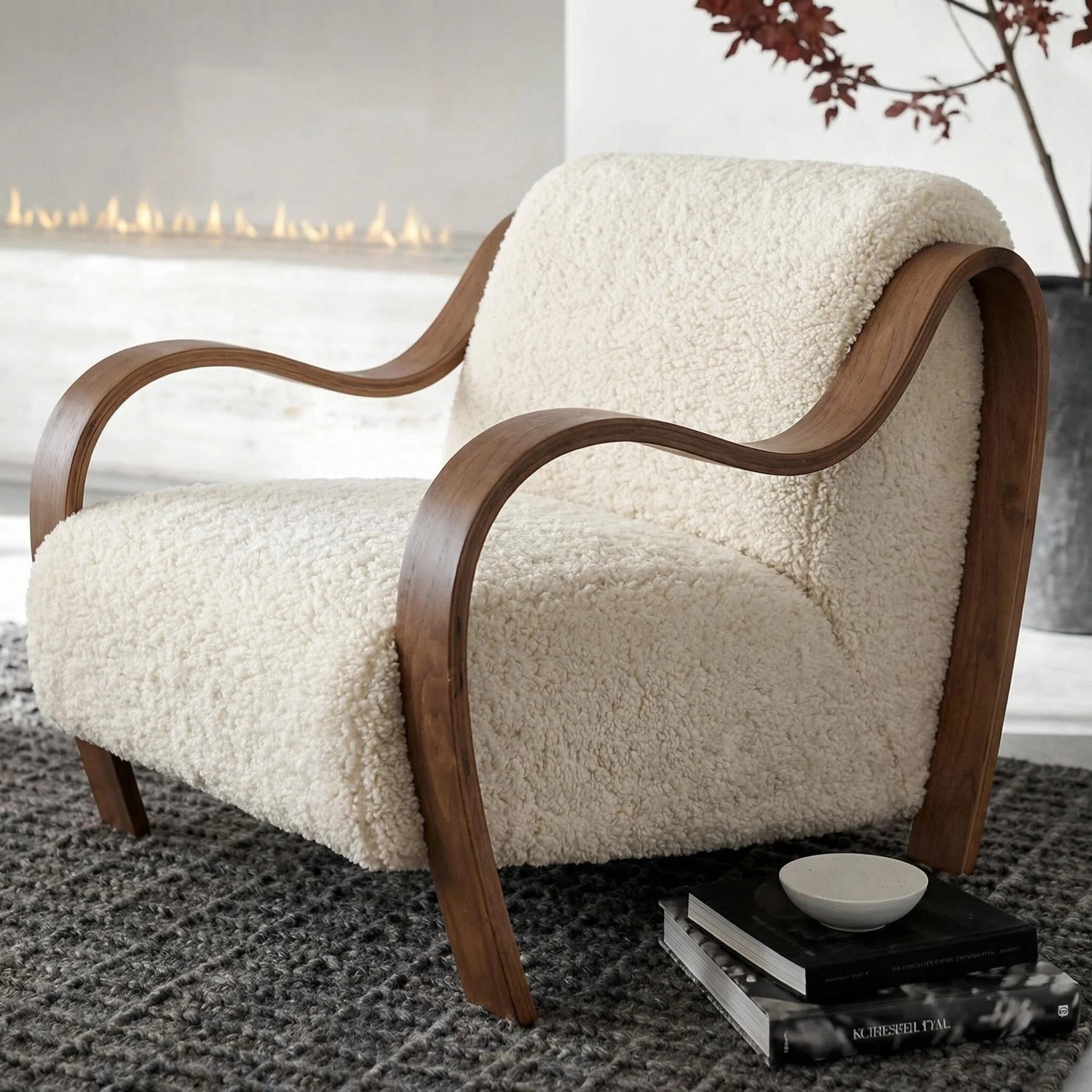 Giorgetti Sherpa Fleece Chair Dark Metal Armrest Frame | Custom Made Direct From Manufacturer