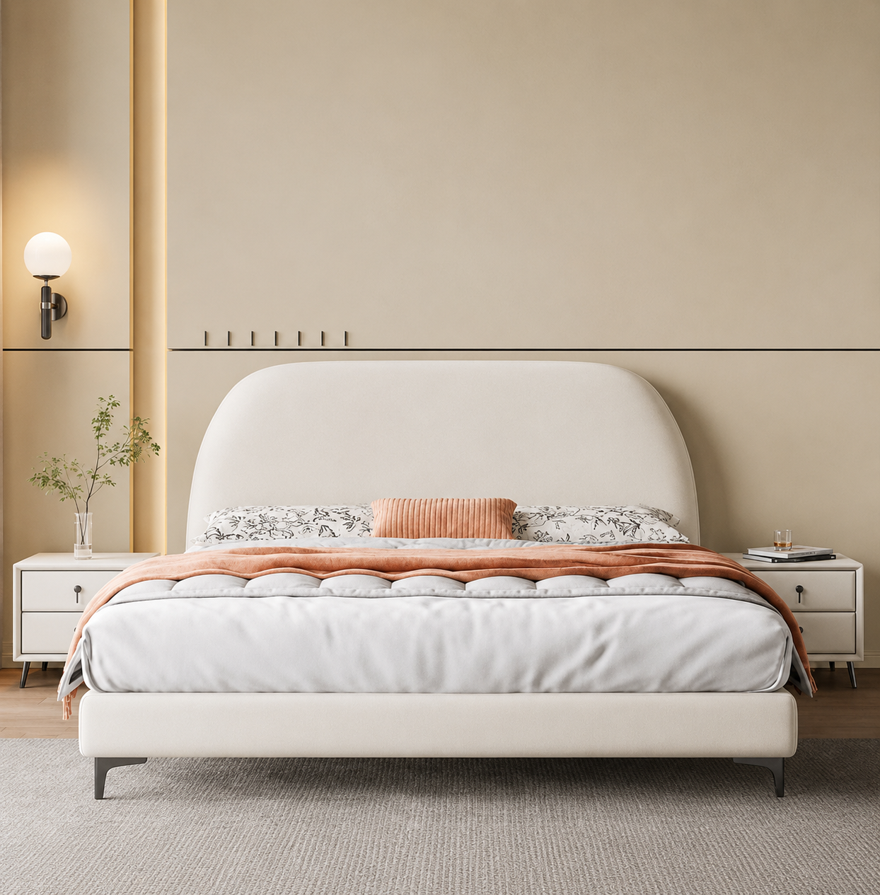 Luna Curved Arc Headboard Design Upholstered Bed