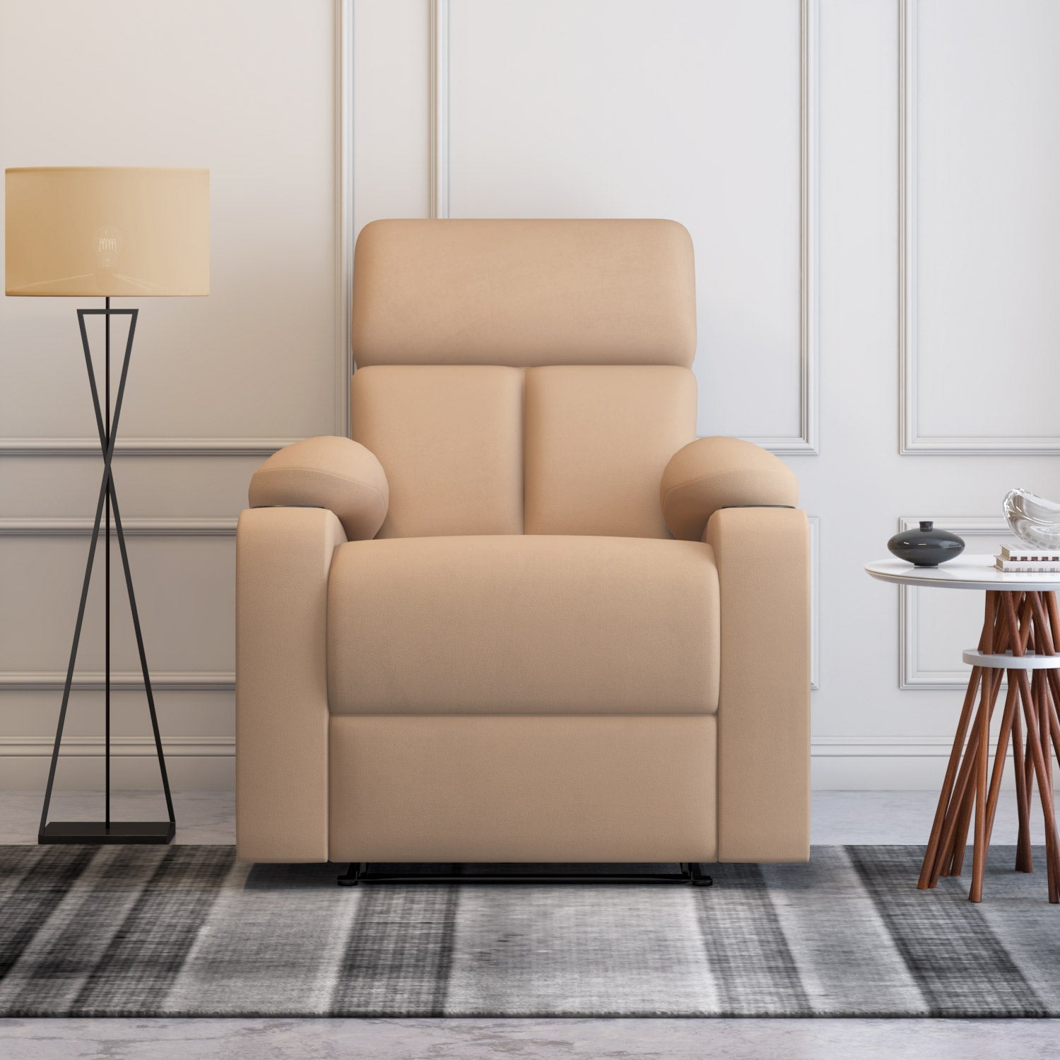 Lazio 1 Seater Manual Recliner with Cup Stand- Sand Brown Alt View 1