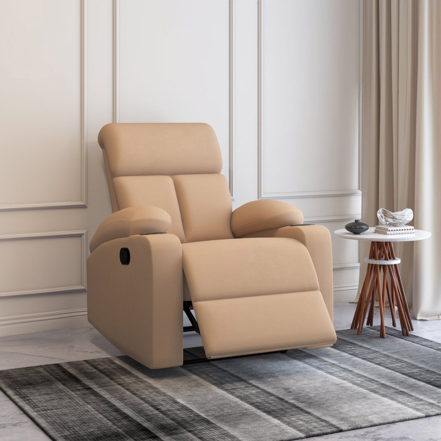 Lazio 1 Seater Manual Recliner with Cup Stand- Sand Brown Primary View