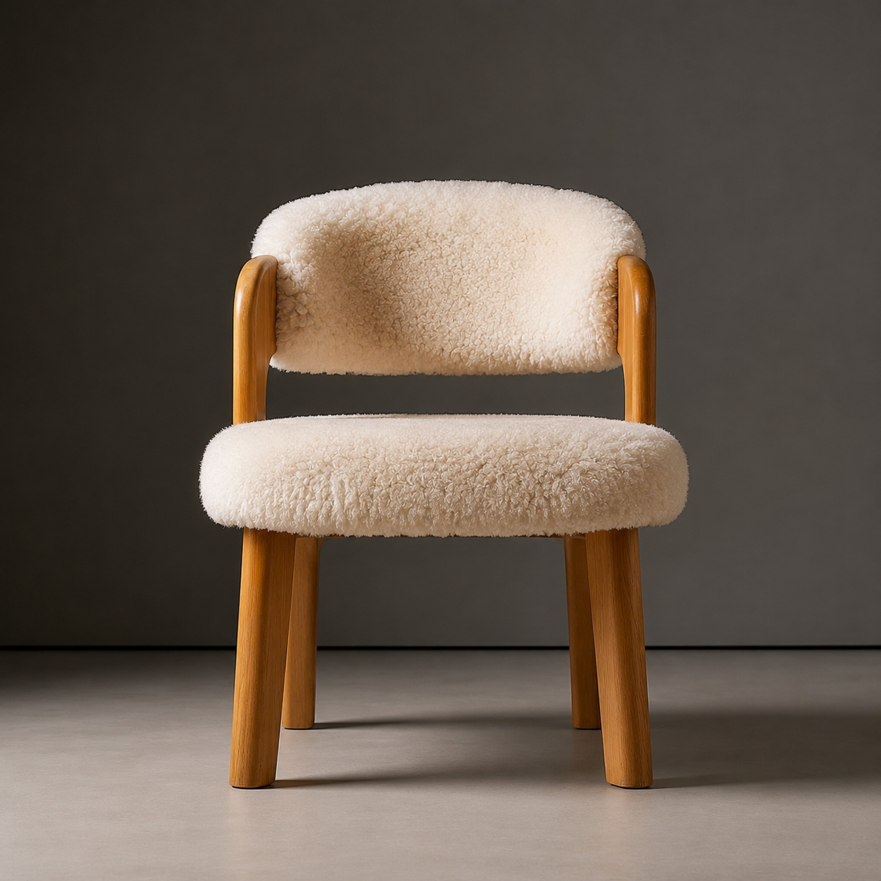 Audrey Sherpa Fleece Natural Wood Frame Cozy Chair | Custom Made Direct From Manufacturer