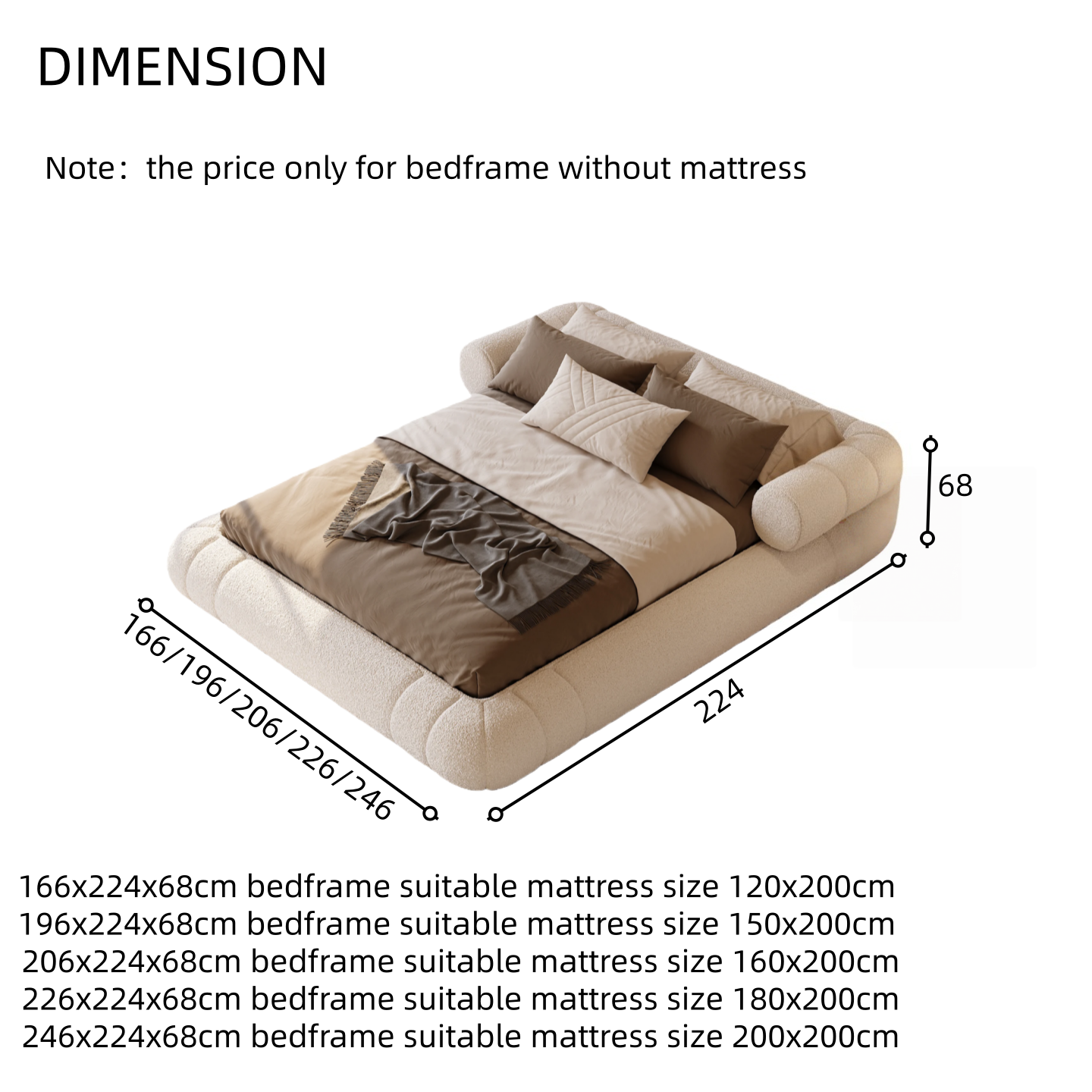 Sherpa Fleece Bed Frame Beige for Bedroom