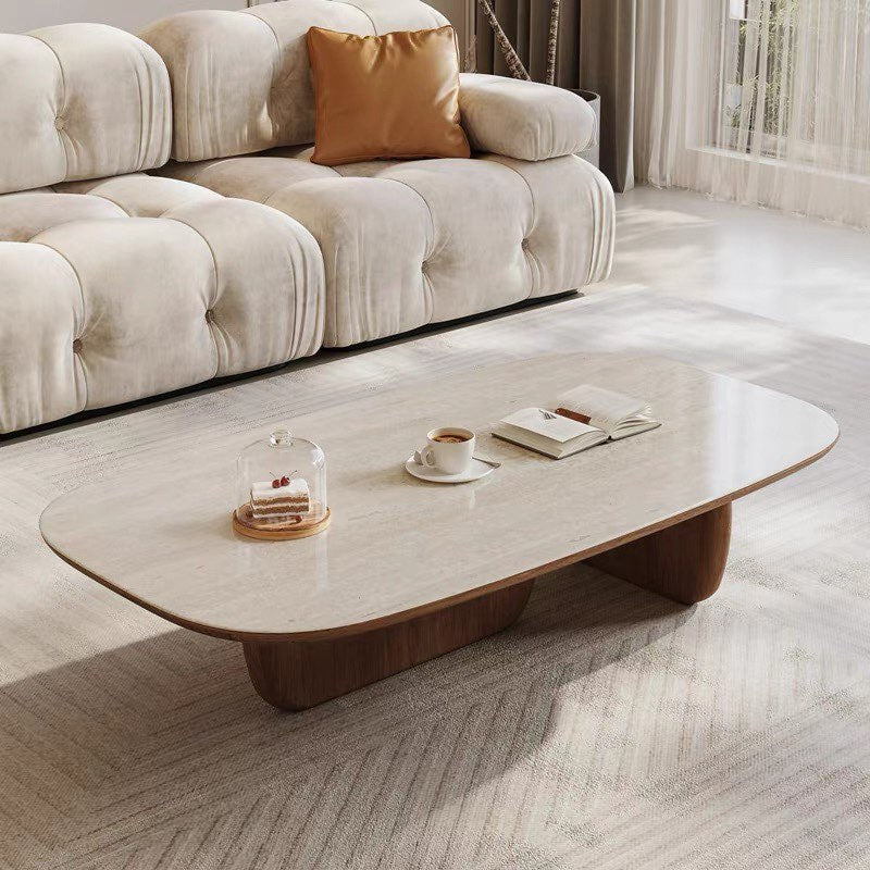 Travertine Sintered Stone Rectangular Coffee Table Walnut Frame | Custom Made Direct From Manufacturer