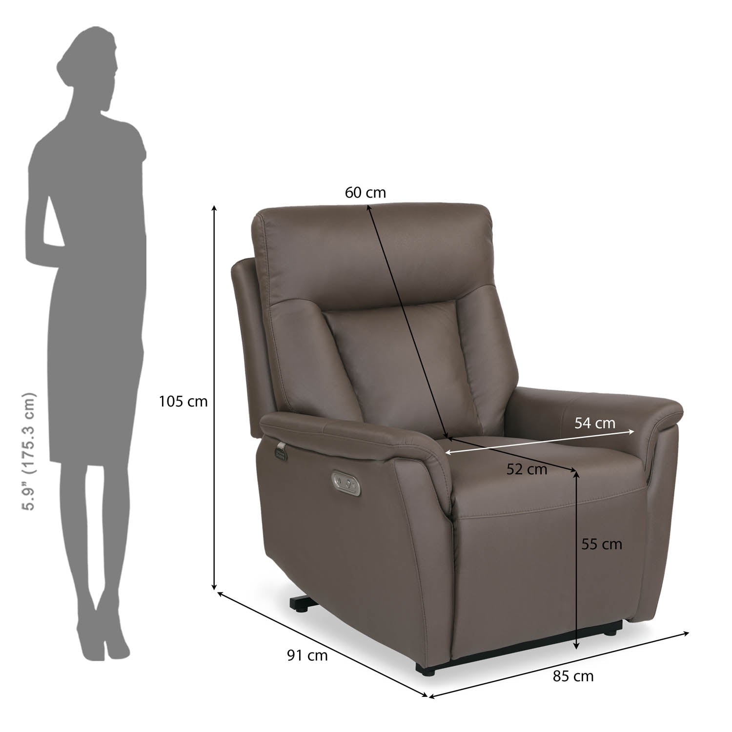 Credal 1 Seater Electric Rocker Recliner Sofa- Brown Alt View 12