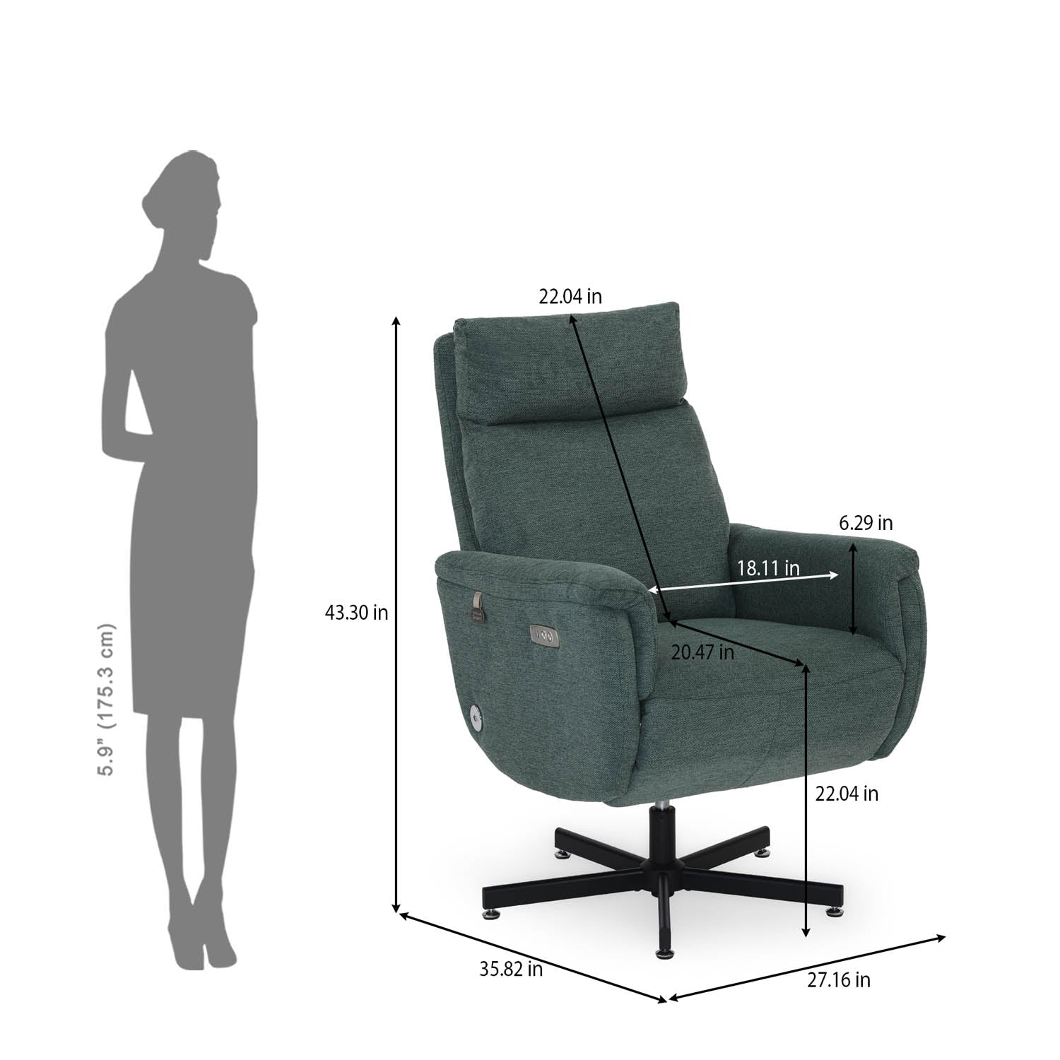 Regno 1 Seater 360-Degree Swivel Electric Recliner - Green Alt View 16