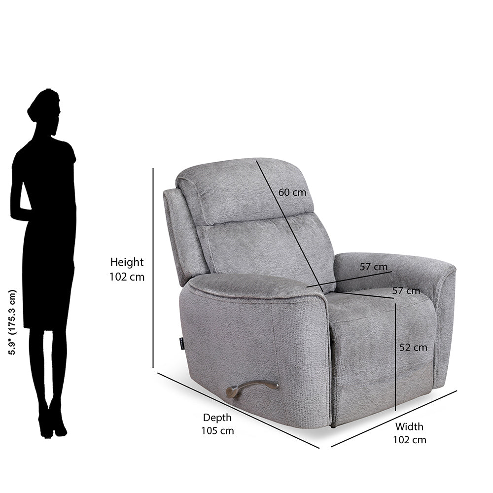 Favian 1 Seater Rocker Recliner Sofa- Grey Alt View 13